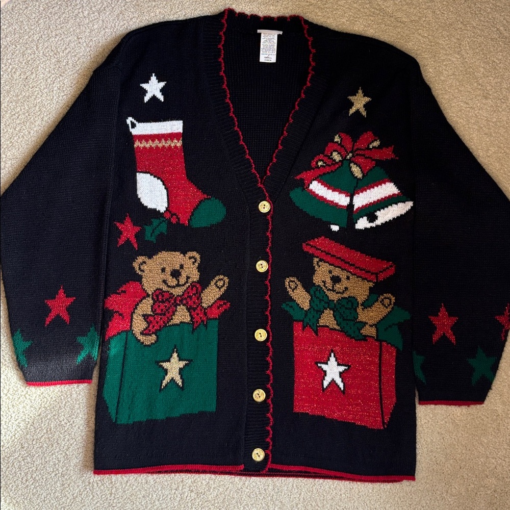 Vintage Holiday Time Christmas Teddy Bear Ugly Sweater made in the USA